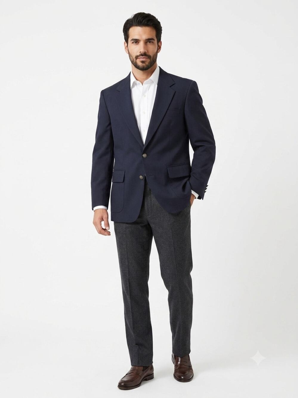 Oscar de la Renta Blazer Jacket Mens 40S Navy Blue Wool Lined Notch Lapel Formal
